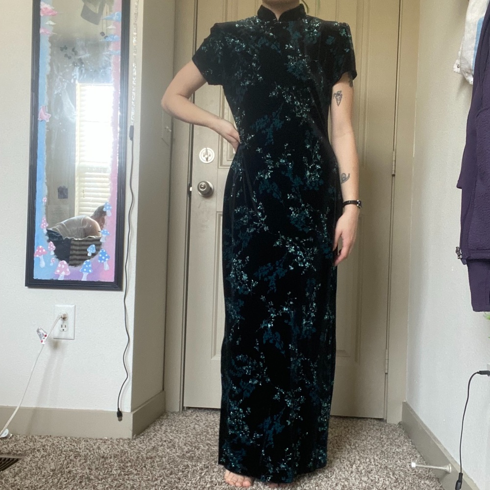 black velour high neckline dress